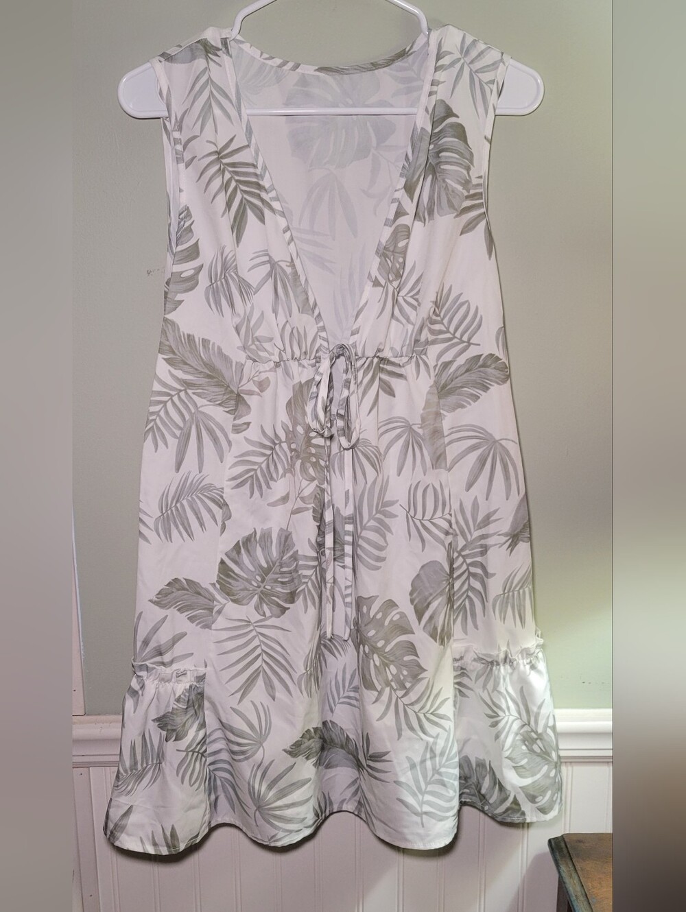 White Tropical Leaf Swimsuit Cover